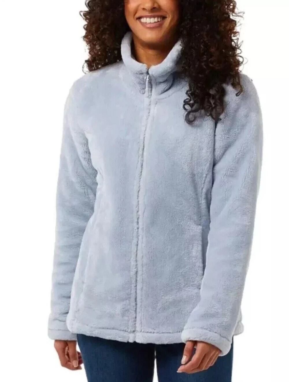 32 Degrees Heat Women’s Plush Faux Fur Full-Zip Soft Jacket Gray/Blue- Size M